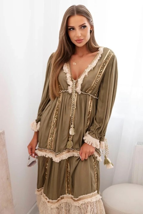 Sukienka damska boho z koronką khaki Sukienka damska boho z koronką khaki