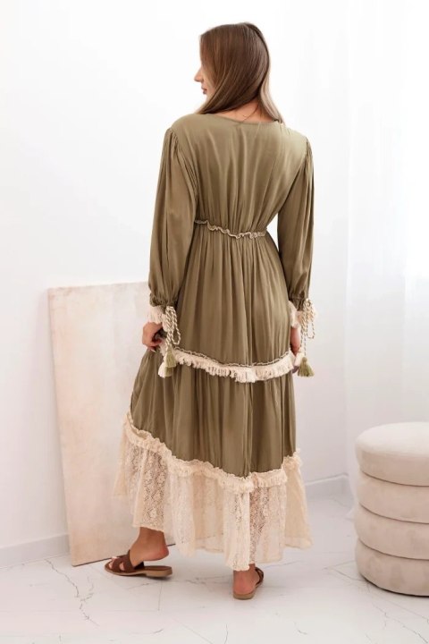 Sukienka damska boho z koronką khaki Sukienka damska boho z koronką khaki