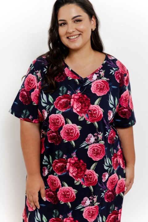 KOSZULA CLAIRE 3358 KR R.2XL-3XL 3XL granatowy/róże KOSZULA CLAIRE 3358 KR R.2XL-3XL 3XL granatowy/róże
