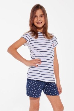 PIŻAMA GIRL KIDS 245/103 MARINE KR 122-128 paski biały/granatowy