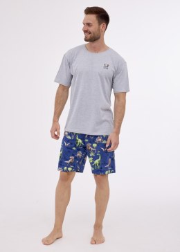 PIŻAMA MĘSKA 326/272 DINOSAUR 2 KR R.3XL-5XL XXXXL szary melange