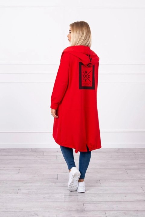 Narzutka z kapturem oversize czerwona Narzutka z kapturem oversize czerwona