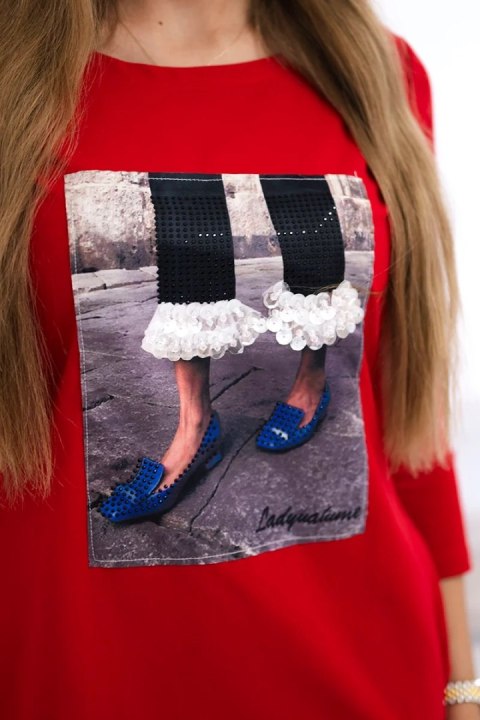 Sukienka z grafiką 3D z cyrkoniami czerwona Sukienka z grafiką 3D z cyrkoniami czerwona