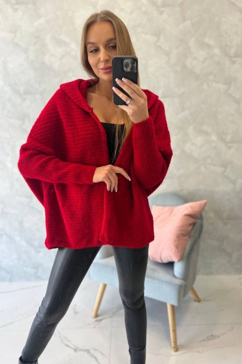 Sweter z kapturem i rękawami typu nietoperz czerwony Sweter z kapturem i rękawami typu nietoperz czerwony