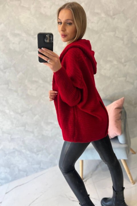 Sweter z kapturem i rękawami typu nietoperz czerwony Sweter z kapturem i rękawami typu nietoperz czerwony