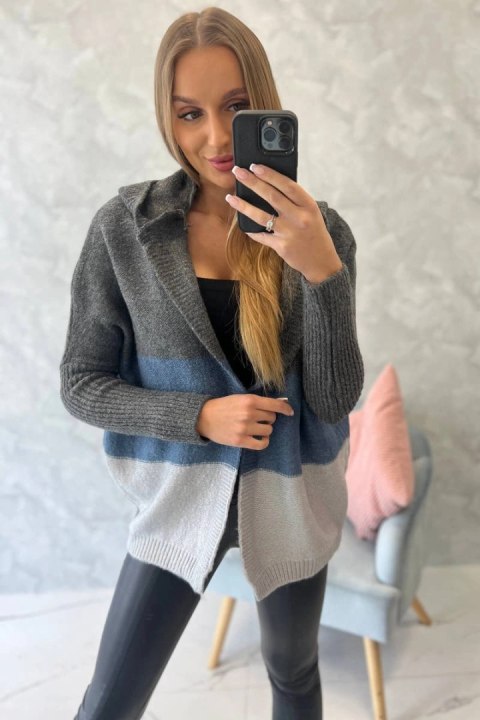 Sweter z kapturem trzykolorowy grafitowy+jeans+szary Sweter z kapturem trzykolorowy grafitowy+jeans+szary