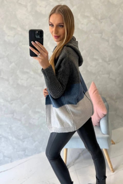 Sweter z kapturem trzykolorowy grafitowy+jeans+szary Sweter z kapturem trzykolorowy grafitowy+jeans+szary