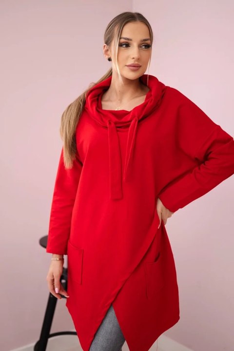 Tunika z kopertowym przodem Oversize czerwona Tunika z kopertowym przodem Oversize czerwona