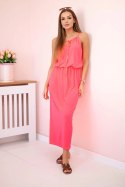Sukienka boho z rozporkiem różowy neon