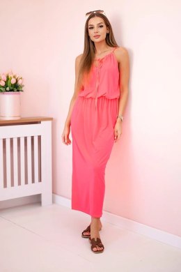 Sukienka boho z rozporkiem różowy neon