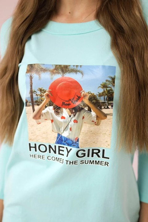 Sukienka z nadrukiem Honey girl miętowa Sukienka z nadrukiem Honey girl miętowa