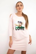 Sukienka z nadrukiem Love pudrowy róż