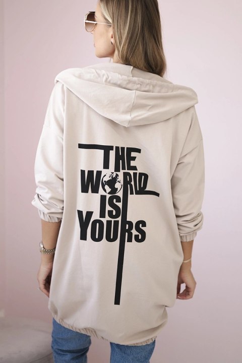 Bluza z nadrukiem "The world is yours" jasny beżowy Bluza z nadrukiem "The world is yours" jasny beżowy