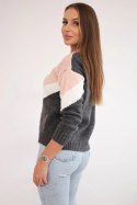 Sweter w geometryczne wzory pudrowy róż+grafitowy