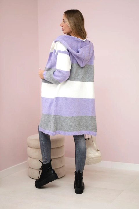 Sweter w pasy trzykolorowy ecru+fioletowy+szary Sweter w pasy trzykolorowy ecru+fioletowy+szary