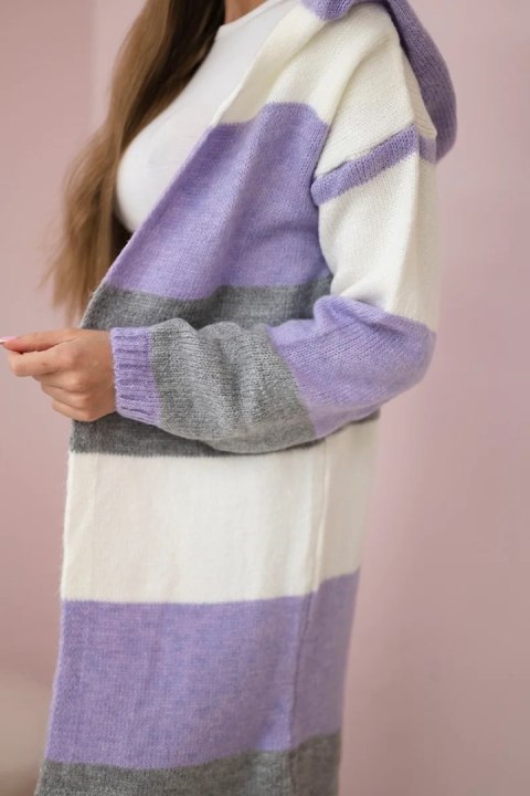 Sweter w pasy trzykolorowy ecru+fioletowy+szary Sweter w pasy trzykolorowy ecru+fioletowy+szary