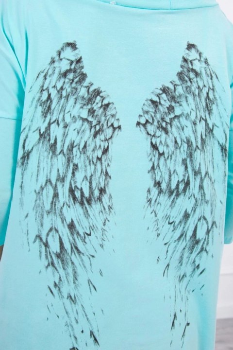 Bluza z nadrukiem skrzydeł miętowa Bluza z nadrukiem skrzydeł miętowa