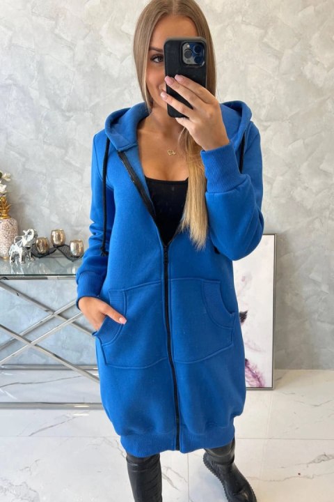 Bluza ocieplana długa z kapturem chabrowa Bluza ocieplana długa z kapturem chabrowa