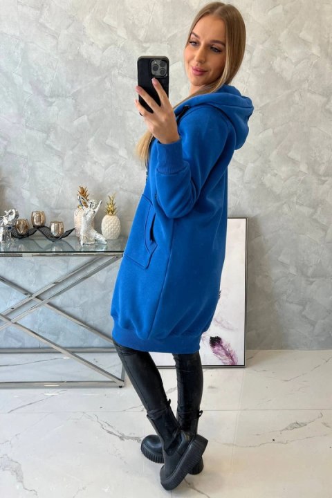 Bluza ocieplana długa z kapturem chabrowa Bluza ocieplana długa z kapturem chabrowa