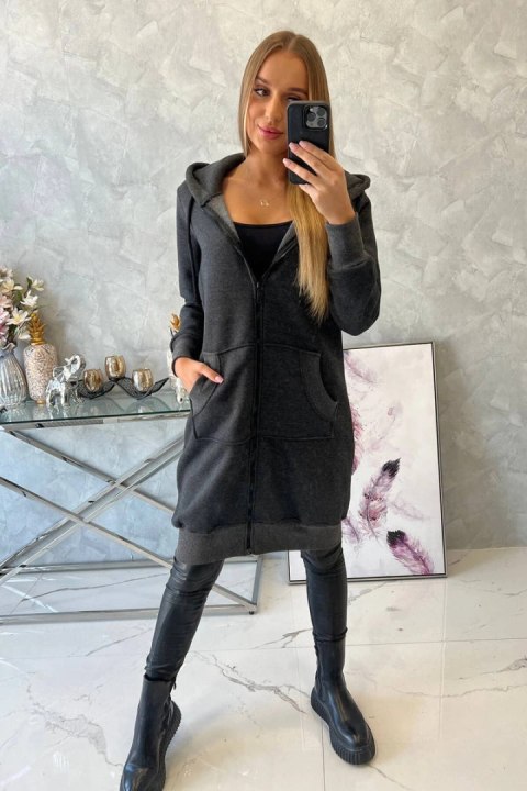Bluza ocieplana długa z kapturem grafitowa Bluza ocieplana długa z kapturem grafitowa