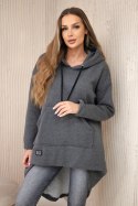 Bluza ocieplana z długim tyłem i kapturem grafitowa