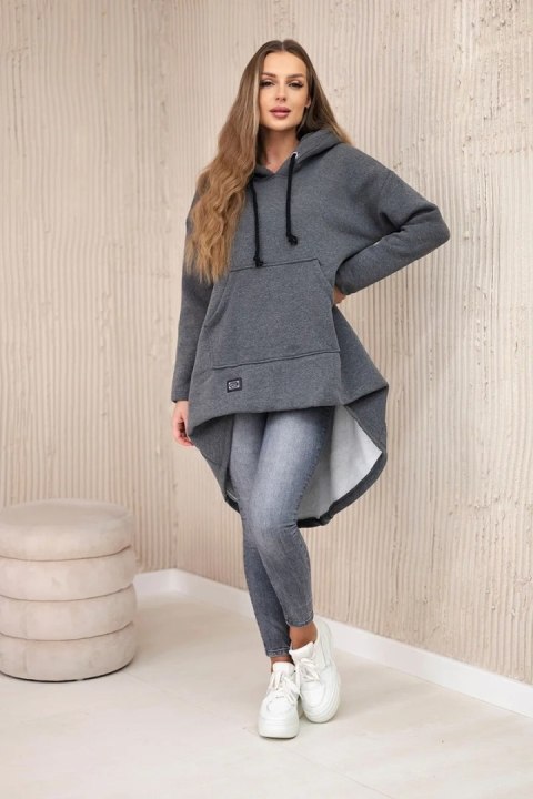 Bluza ocieplana z długim tyłem i kapturem grafitowa Bluza ocieplana z długim tyłem i kapturem grafitowa