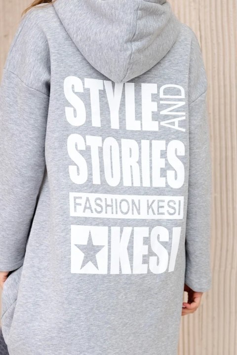Bluza ocieplana z długim tyłem i kapturem szara Bluza ocieplana z długim tyłem i kapturem szara