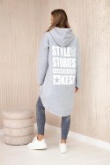 Bluza ocieplana z długim tyłem i kapturem szara