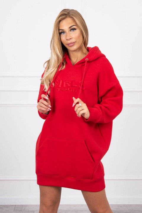 Bluza ocieplana z haftowanym napisem oversize czerwona Bluza ocieplana z haftowanym napisem oversize czerwona