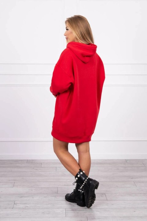 Bluza ocieplana z haftowanym napisem oversize czerwona Bluza ocieplana z haftowanym napisem oversize czerwona