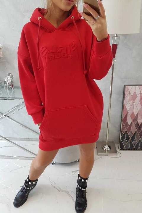 Bluza ocieplana z haftowanym napisem oversize czerwona Bluza ocieplana z haftowanym napisem oversize czerwona