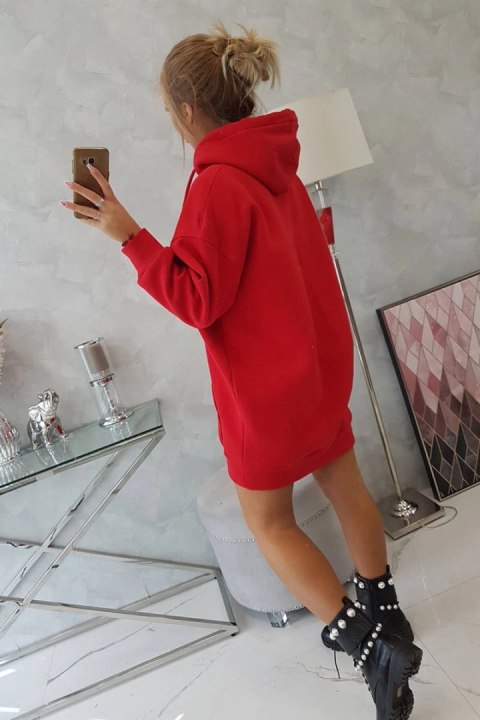 Bluza ocieplana z haftowanym napisem oversize czerwona Bluza ocieplana z haftowanym napisem oversize czerwona