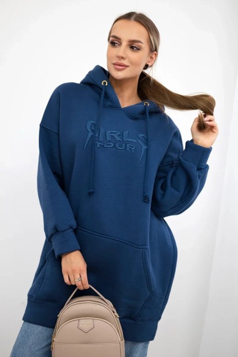 Bluza ocieplana z haftowanym napisem oversize jeansowa Bluza ocieplana z haftowanym napisem oversize jeansowa