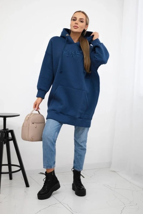 Bluza ocieplana z haftowanym napisem oversize jeansowa Bluza ocieplana z haftowanym napisem oversize jeansowa