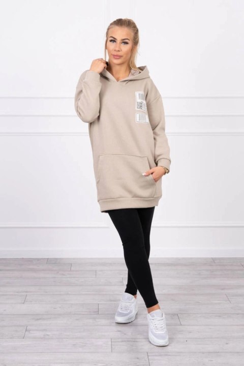 Bluza z kapturem z naszywkami beżowa Bluza z kapturem z naszywkami beżowa