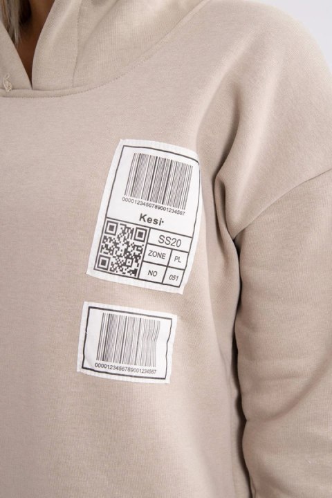 Bluza z kapturem z naszywkami beżowa Bluza z kapturem z naszywkami beżowa