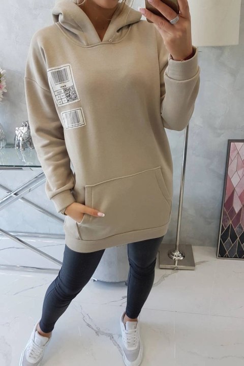 Bluza z kapturem z naszywkami beżowa Bluza z kapturem z naszywkami beżowa
