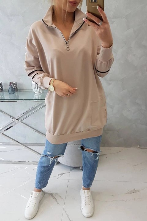 Bluza z suwakiem i kieszeniami beżowa Bluza z suwakiem i kieszeniami beżowa