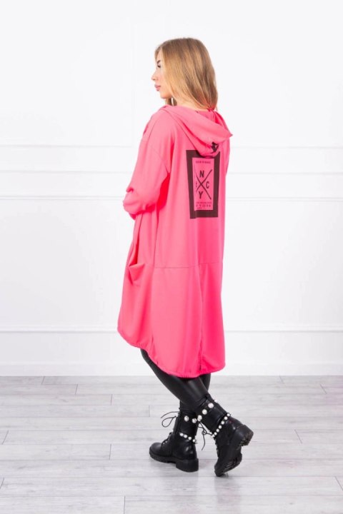 Narzutka z kapturem oversize różowy neon Narzutka z kapturem oversize różowy neon