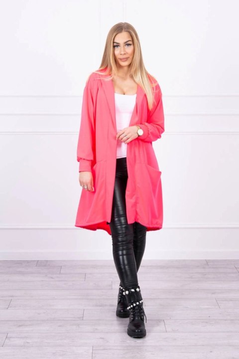 Narzutka z kapturem oversize różowy neon Narzutka z kapturem oversize różowy neon
