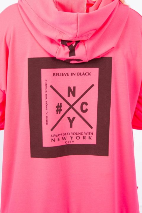 Narzutka z kapturem oversize różowy neon Narzutka z kapturem oversize różowy neon