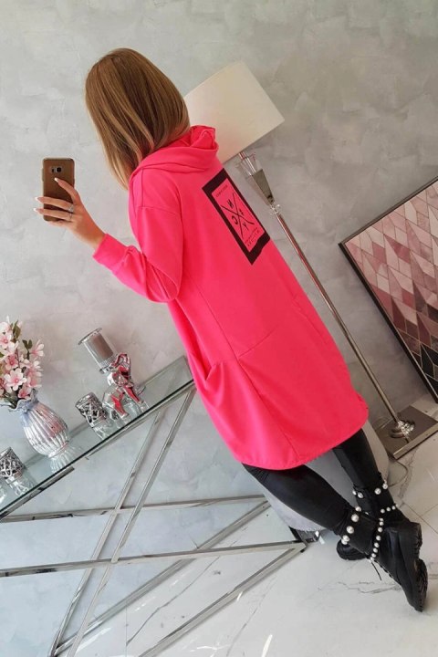 Narzutka z kapturem oversize różowy neon Narzutka z kapturem oversize różowy neon