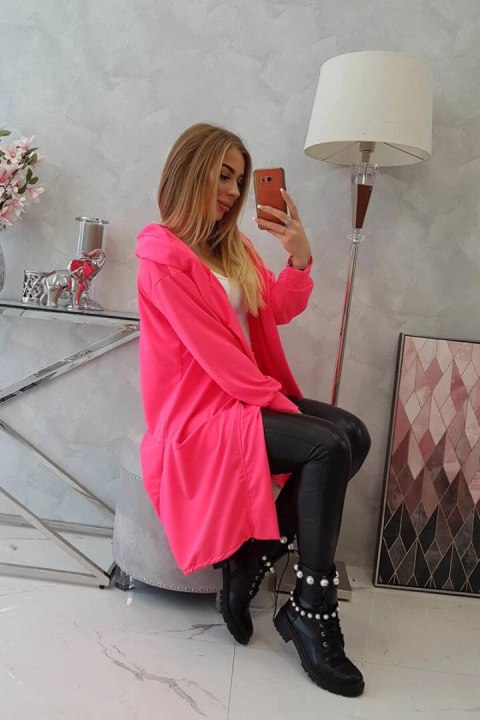 Narzutka z kapturem oversize różowy neon Narzutka z kapturem oversize różowy neon