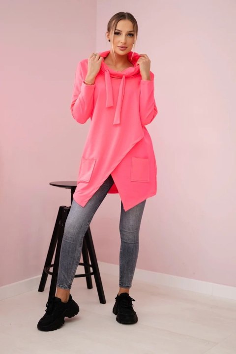 Tunika z kopertowym przodem Oversize różowy neon Tunika z kopertowym przodem Oversize różowy neon