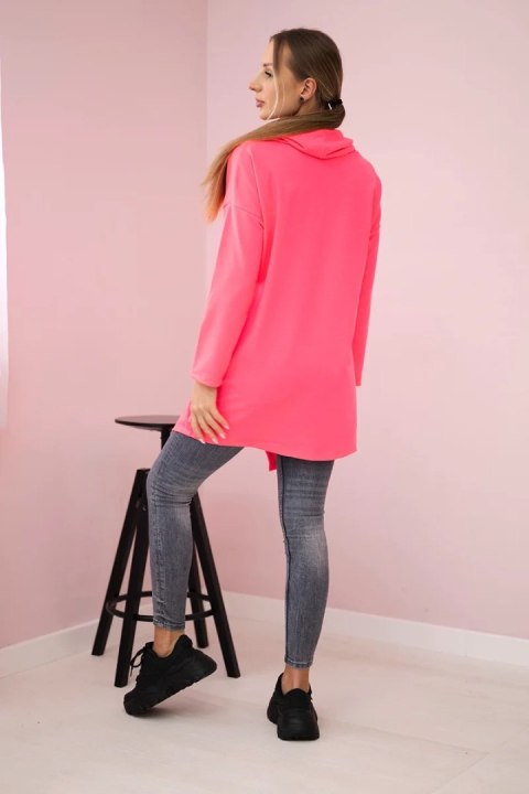 Tunika z kopertowym przodem Oversize różowy neon Tunika z kopertowym przodem Oversize różowy neon