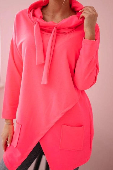 Tunika z kopertowym przodem Oversize różowy neon Tunika z kopertowym przodem Oversize różowy neon