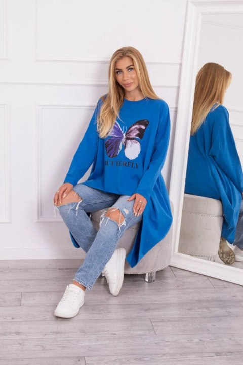 Bluzka z nadrukiem oversize chabrowa Bluzka z nadrukiem oversize chabrowa