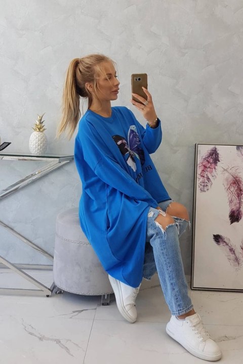 Bluzka z nadrukiem oversize chabrowa Bluzka z nadrukiem oversize chabrowa