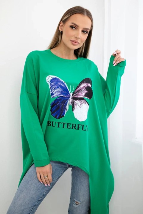 Bluzka z nadrukiem oversize jasno zielona Bluzka z nadrukiem oversize jasno zielona