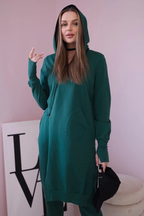 Komplet dresowy bluza z dłuższym bokiem ciemny zielony Komplet dresowy bluza z dłuższym bokiem ciemny zielony